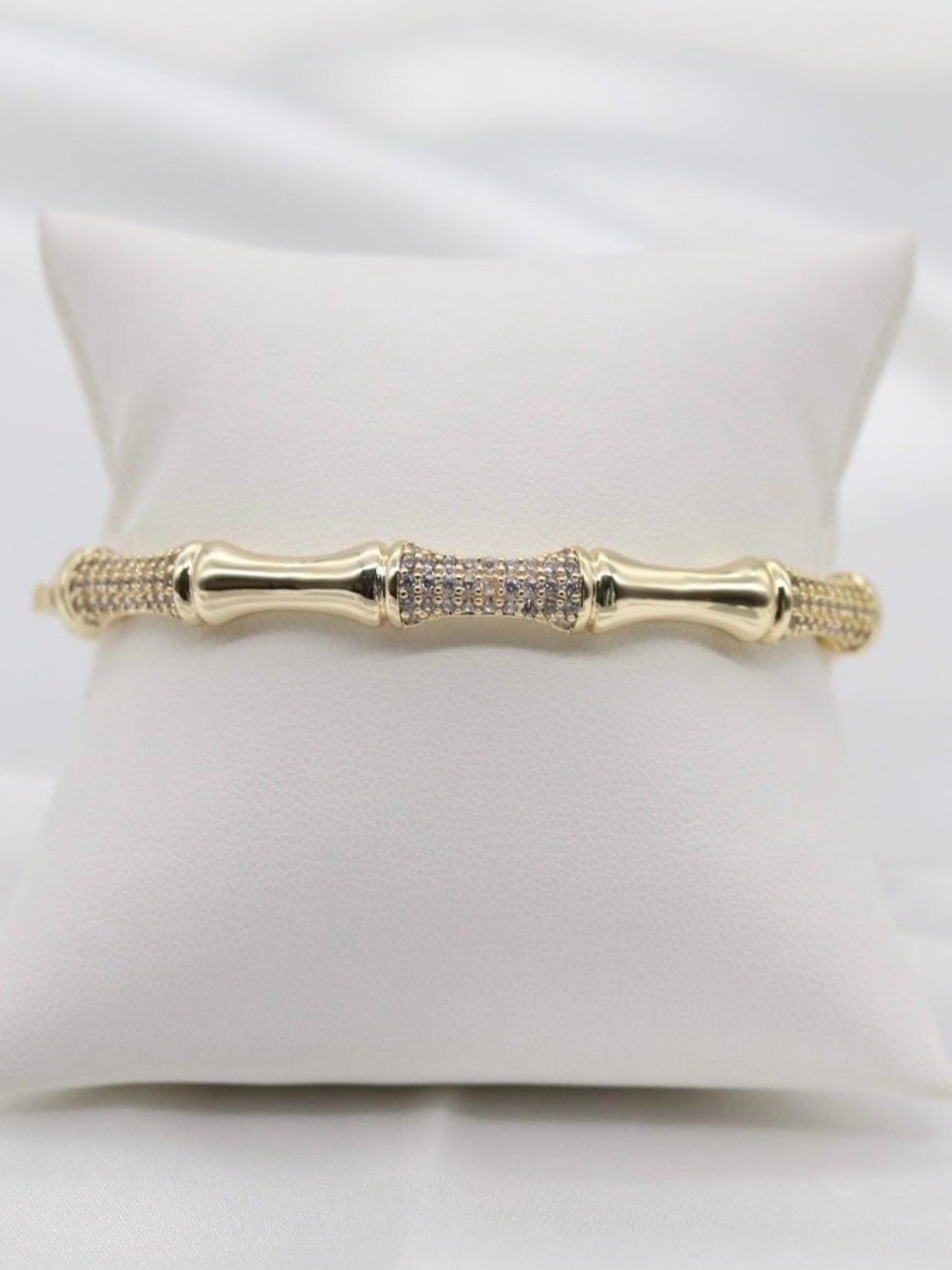 CZ station Gold Bamboo hinged Pavé  Bangle Bracelet - Women Jewelry